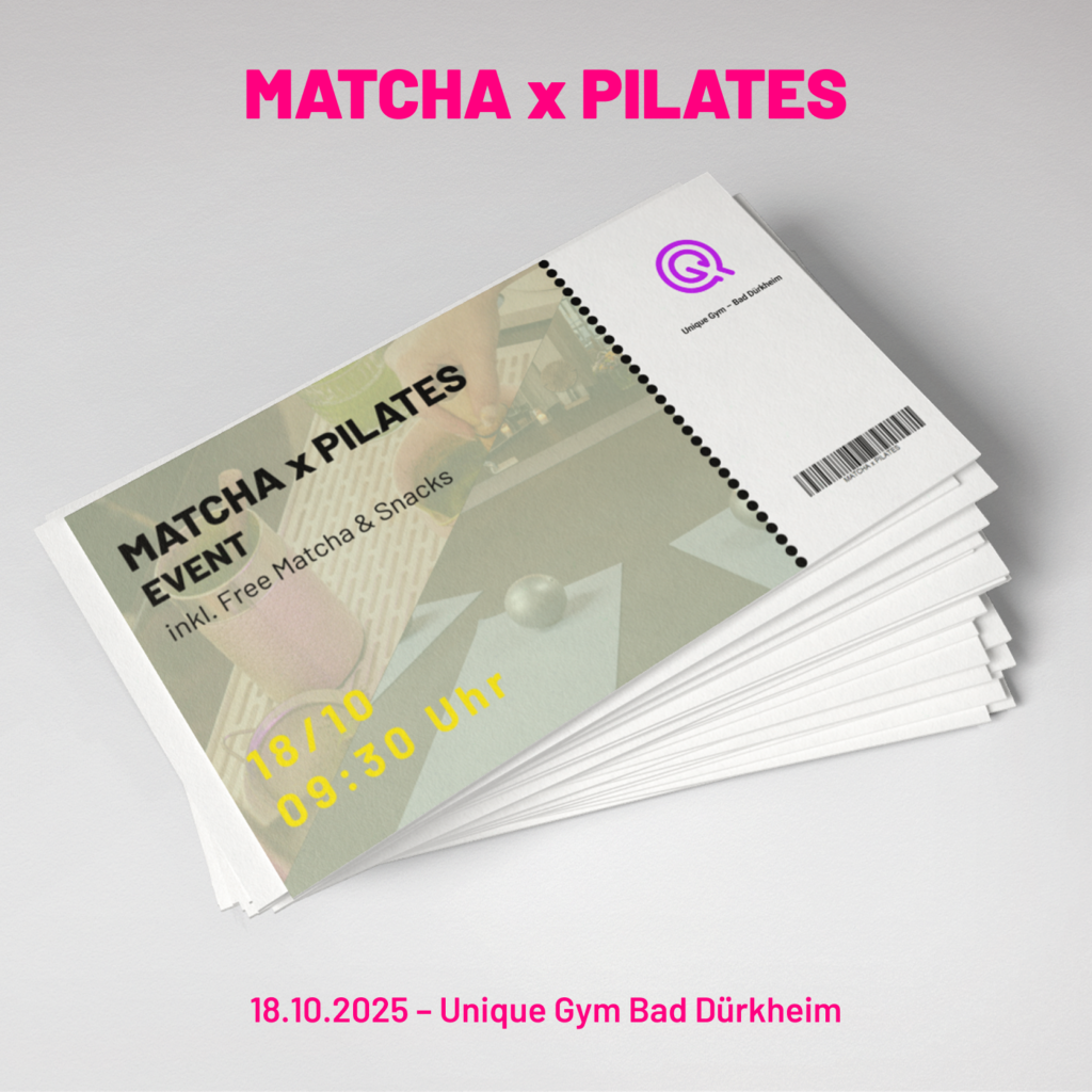 Produktdesign für Online-Shop – gestaltetes Eventticket für UniqueGym Matcha x Pilates Event