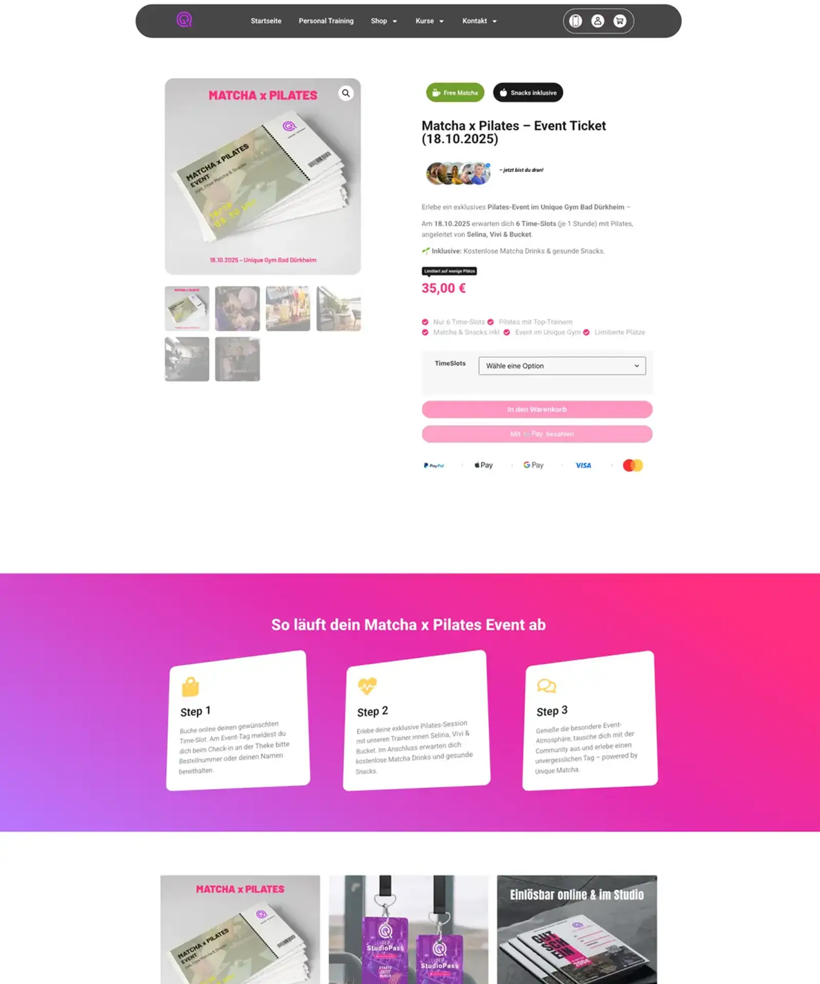 Online Shop für Fitnessstudios UniqueGym Bad Dürkheim mit individuellem WooCommerce Design und digitalen Produkten