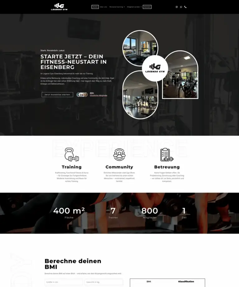 Webdesign und SEO für Fitnessstudios LegendsGym Eisenberg mit moderner WordPress Website und optimierter Mitgliederansprache