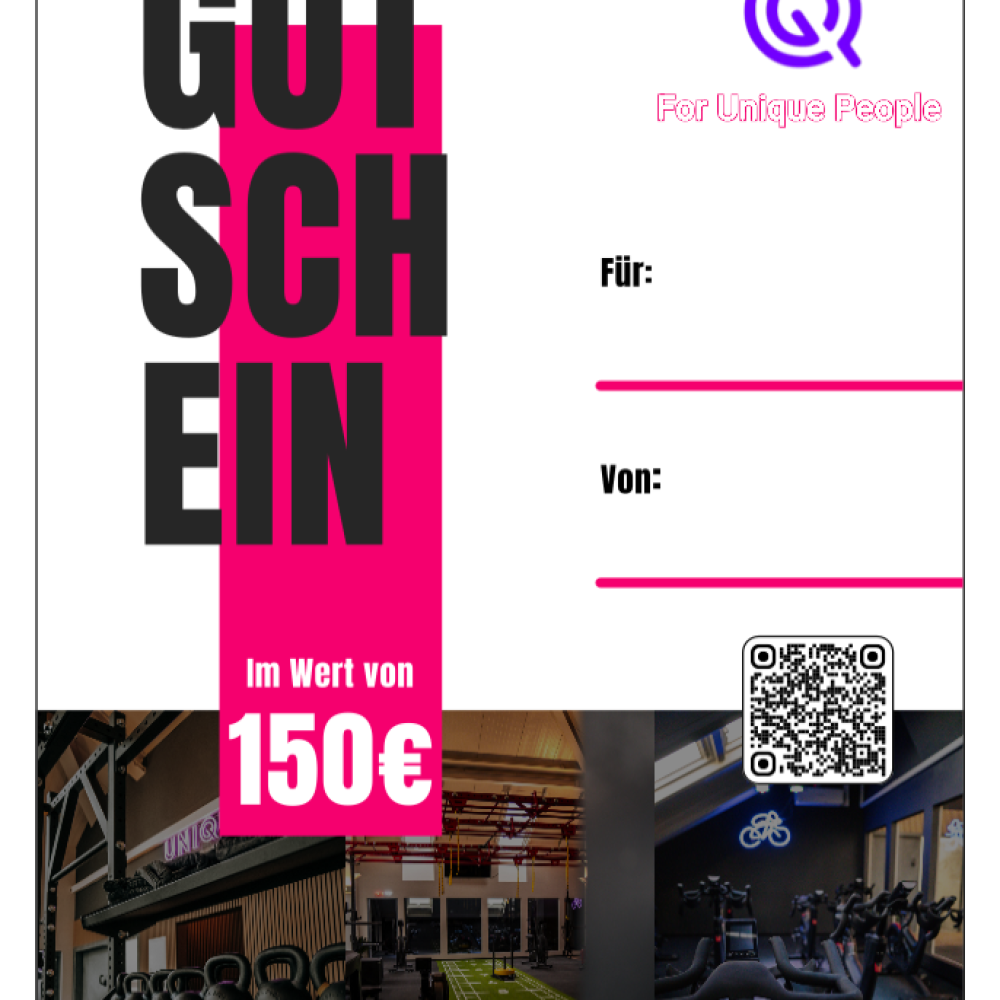 Grafikdesign Gutschein-Design für UniqueGym in Bad Dürkheim – automatisierter Gutschein-Workflow