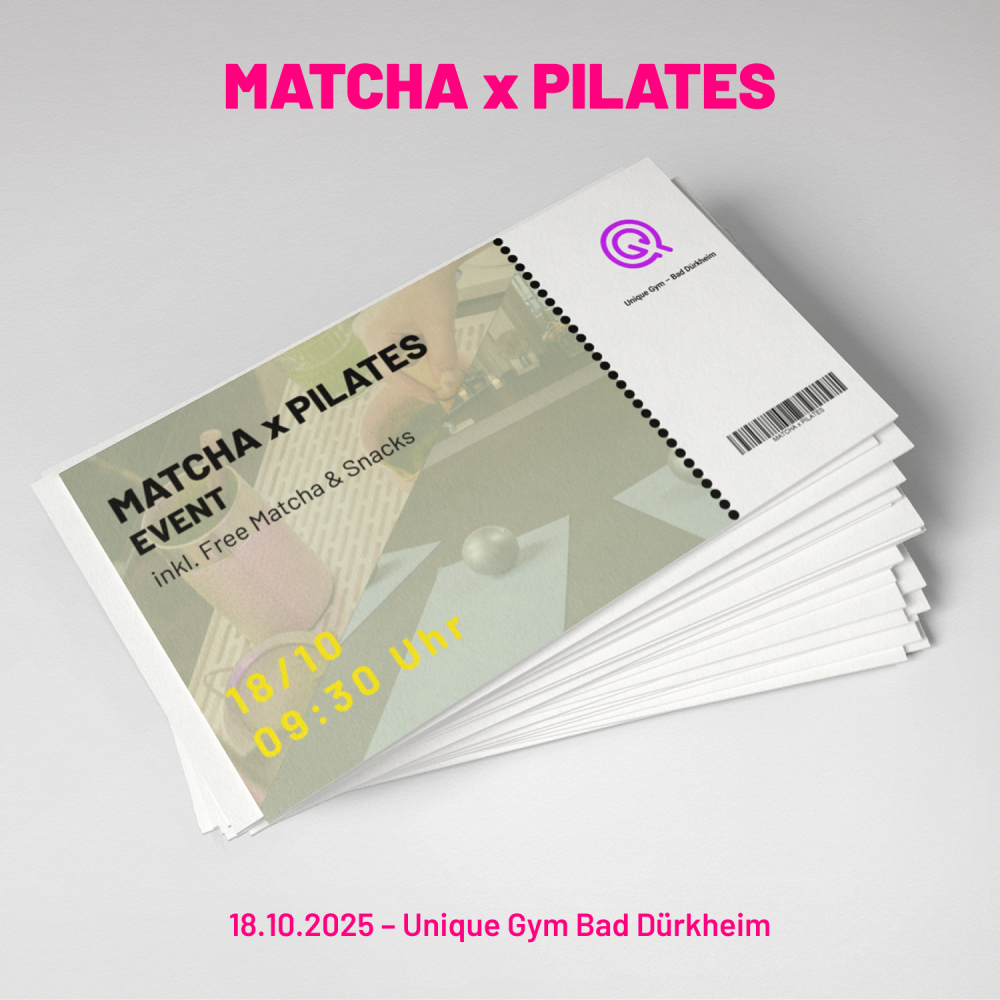 Produktdesign für Online-Shop – gestaltetes Eventticket für UniqueGym Matcha x Pilates Event