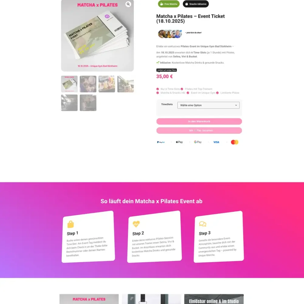 Online Shop für Fitnessstudios UniqueGym Bad Dürkheim mit individuellem WooCommerce Design und digitalen Produkten